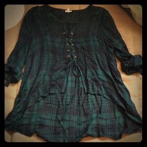 Ultra soft flannel like lace up shirt